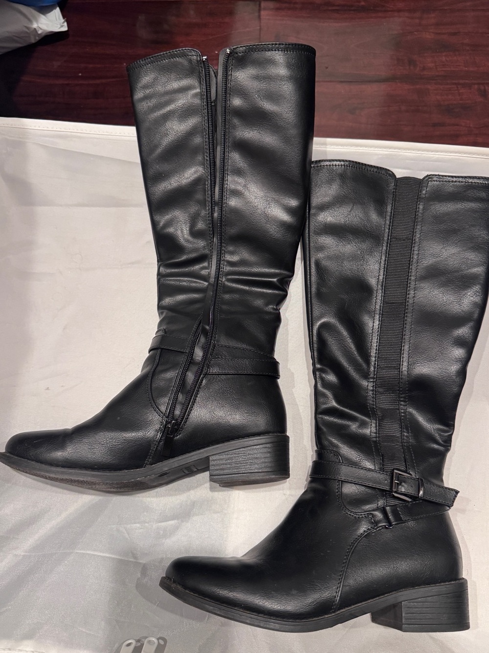 TOP Moda Black Knee-High Buckle Riding Boots - Picture 2 of 5